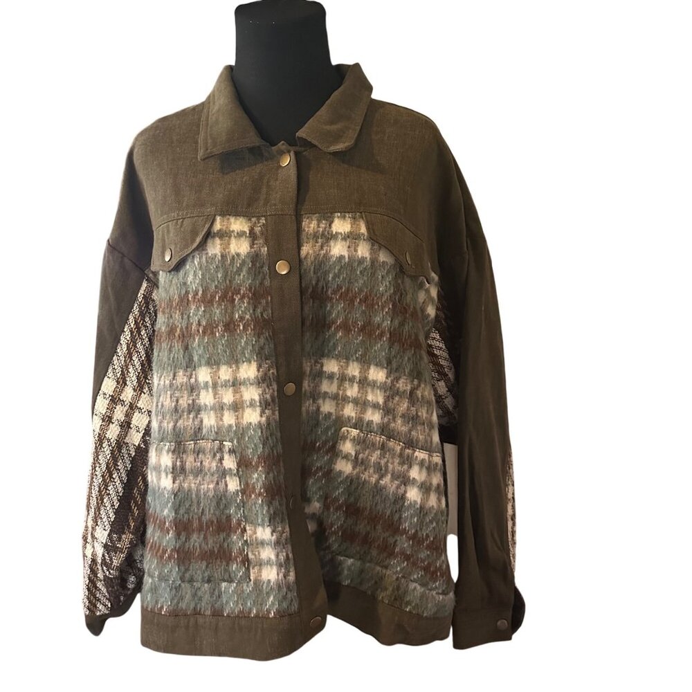 Umgee green tan and brown plaid size 1 XL jacket